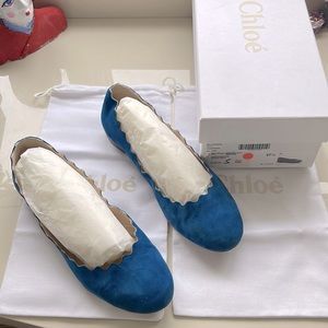 CHLOE Scalloped Suede Ballet Flats 37.5 7.5